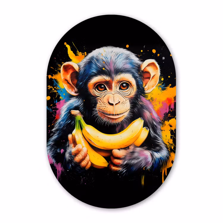 Muurovaal aluminium - Aap - Graffiti - Kleurrijk - Bananen - Modern — 1