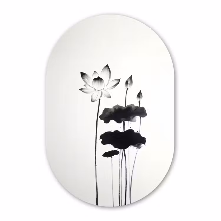 Muurovaal aluminium - Bladeren - Zwart - Lotusbloem - Minimalitisch — 1