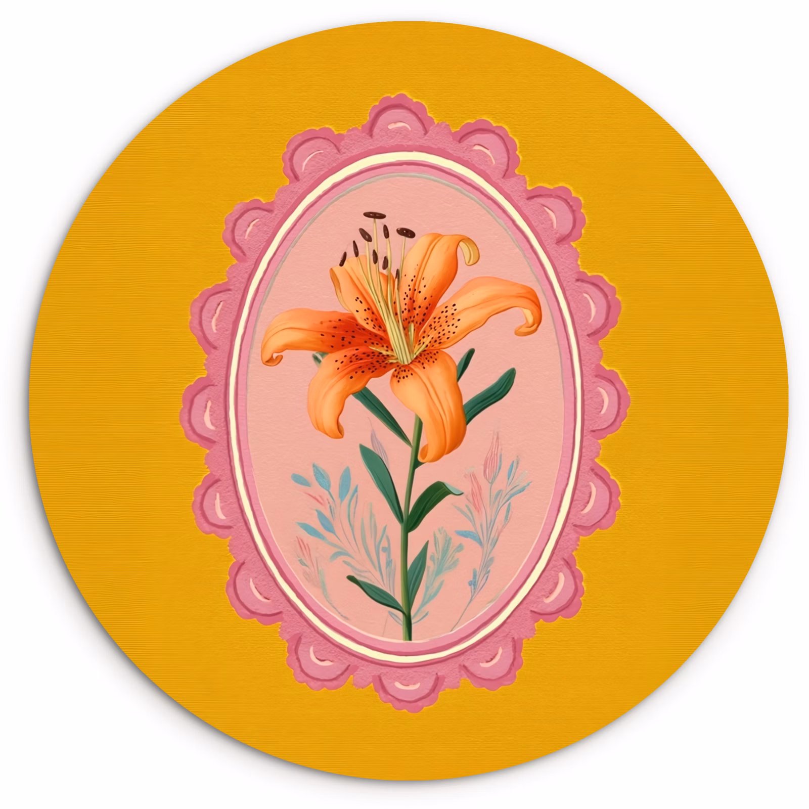 Muurcirkel - Lelie - Oranje - Lijst - Ovaal — 1