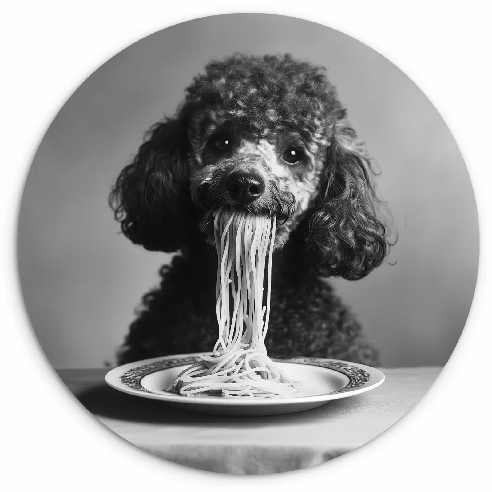 Muurcirkel - Poedel - Hond - Zwart - Wit - Schattig - Pasta — 1