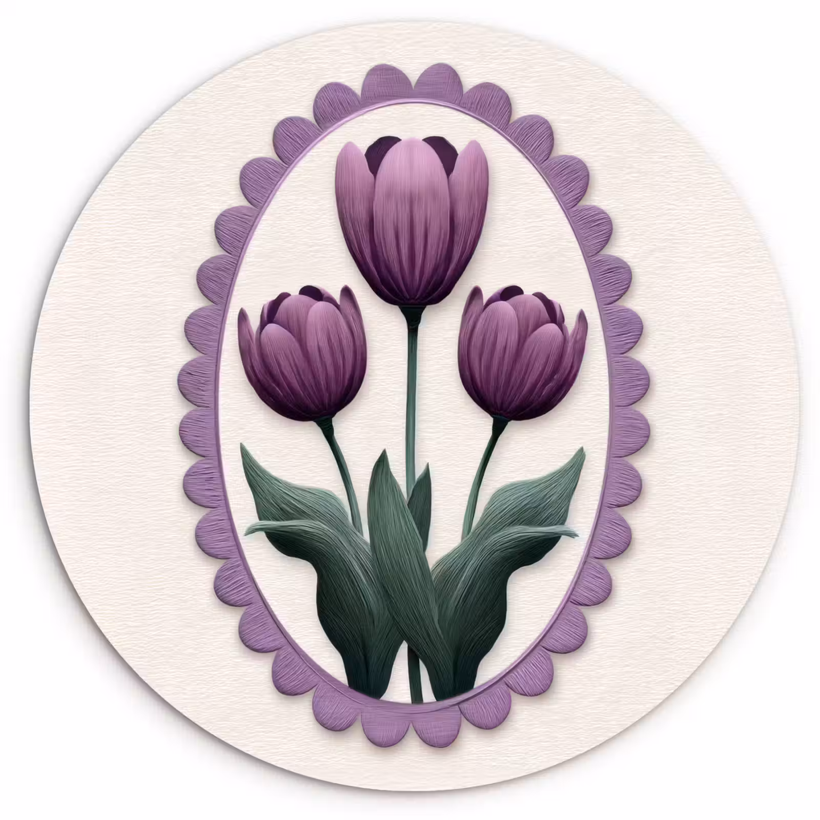 Muurcirkel - Tulpen - Paars - Lijst - Bladeren — 1