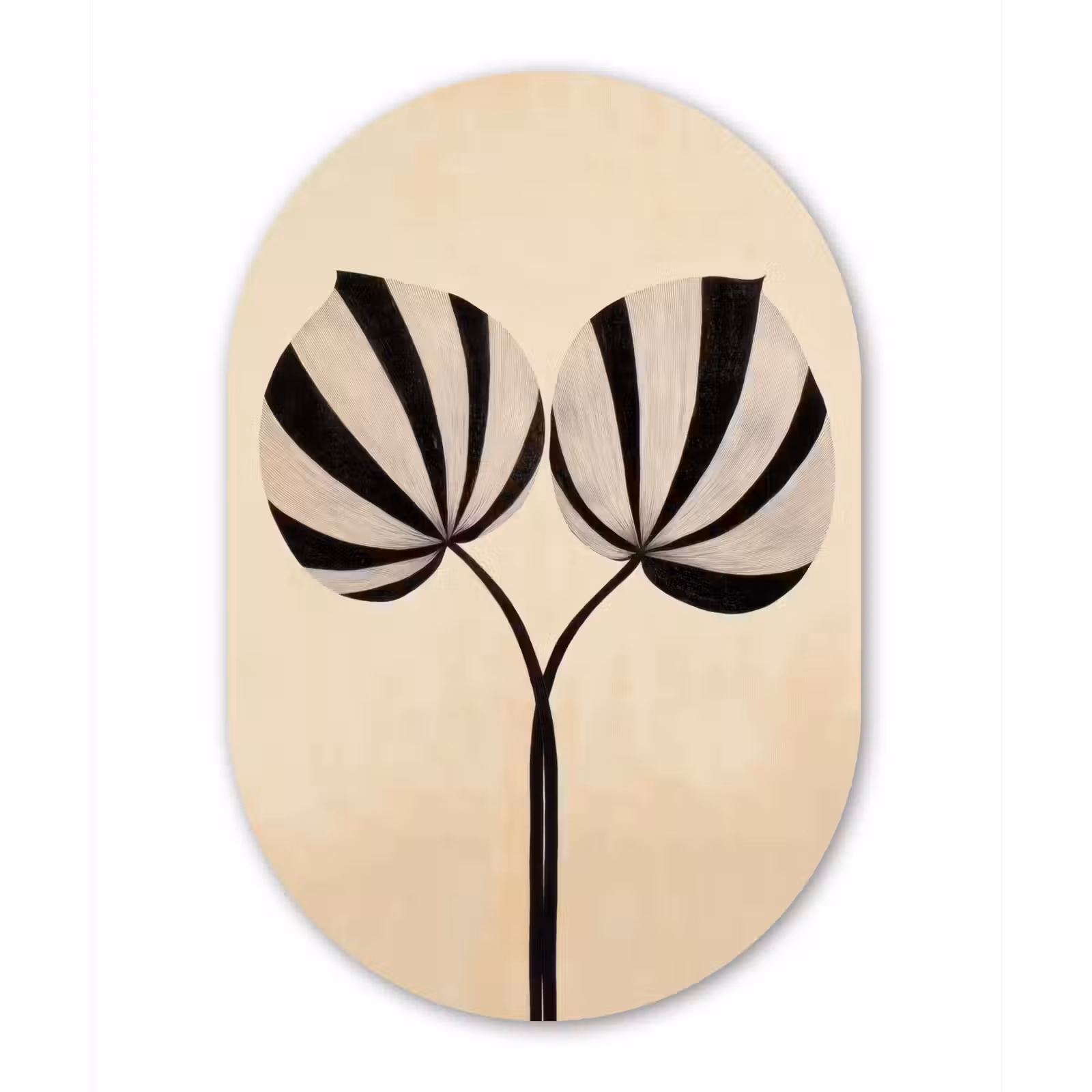 Muurovaal aluminium - Bladeren - Gestreept - Stengel - Beige — 1