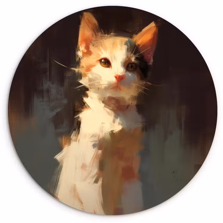 Muurcirkel - Kat - Geschilderd - Artistiek - Wit — 1