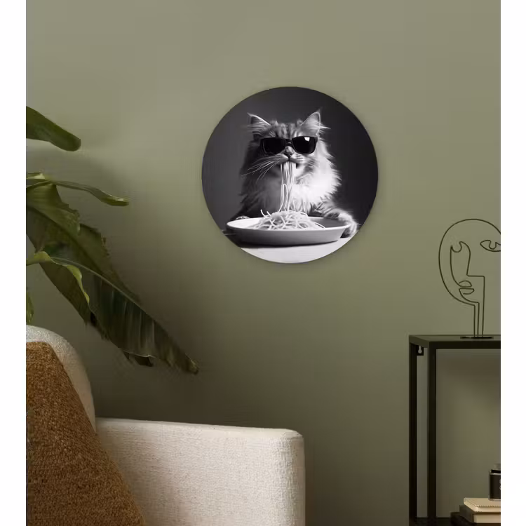 Muurcirkel - Langharige kat - Zonnebril - Spaghetti - Humor - Zwart - wit — 3
