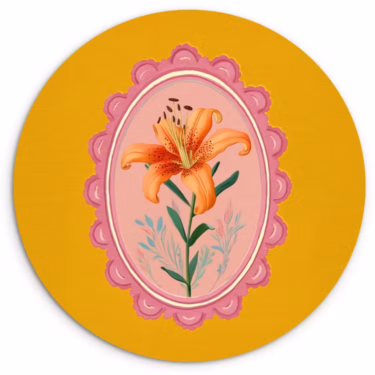 Muurcirkel - Lelie - Oranje - Lijst - Ovaal — 1