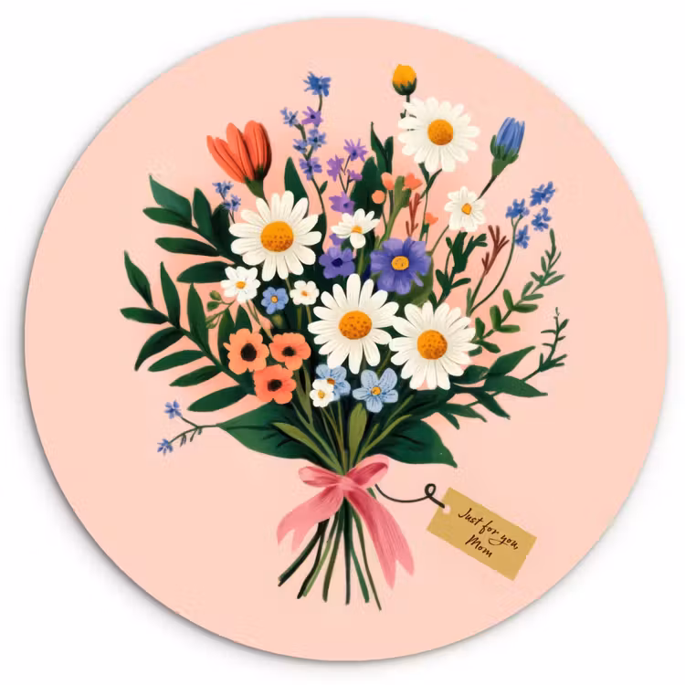 Muurcirkel - Margrieten - Boeket - Strikje - Roze — 1