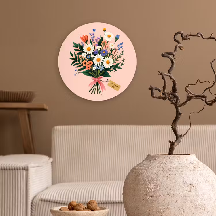 Muurcirkel - Margrieten - Boeket - Strikje - Roze — 2