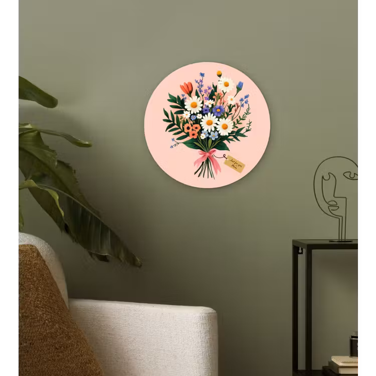 Muurcirkel - Margrieten - Boeket - Strikje - Roze — 3