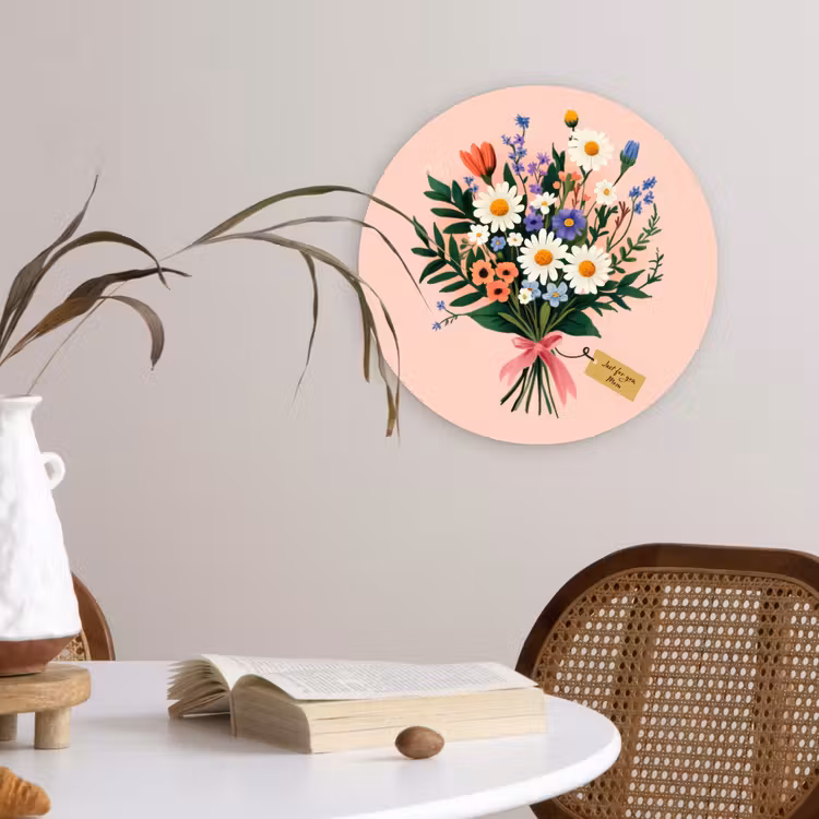 Muurcirkel - Margrieten - Boeket - Strikje - Roze — 4