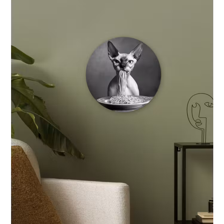 Muurcirkel - Sphynx - Kat - Dieren - Humor - Spaghetti - Zwart Wit — 3