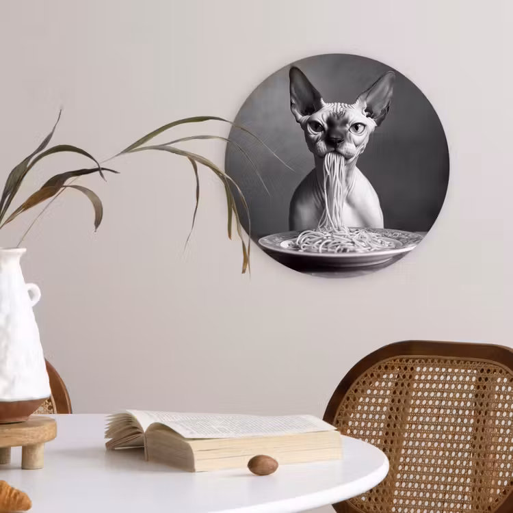 Muurcirkel - Sphynx - Kat - Dieren - Humor - Spaghetti - Zwart Wit — 4