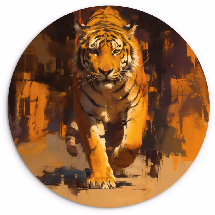 Muurcirkel - Tijger - Geschilderd - Oranje - Penseelstreken — 1
