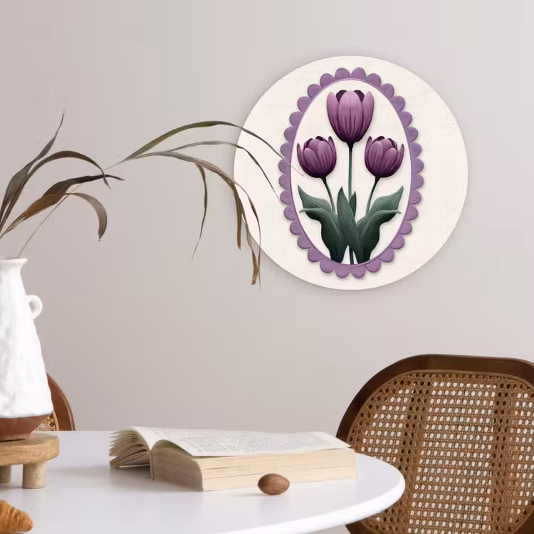 Muurcirkel - Tulpen - Paars - Lijst - Bladeren — 4