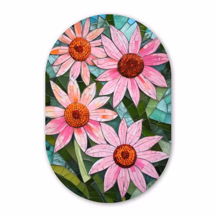 Muurovaal aluminium - Bloemen - Roze - Glasmozaïek — 1