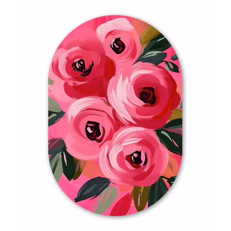 Muurovaal aluminium - Bloemen - Verf - Roze — 1