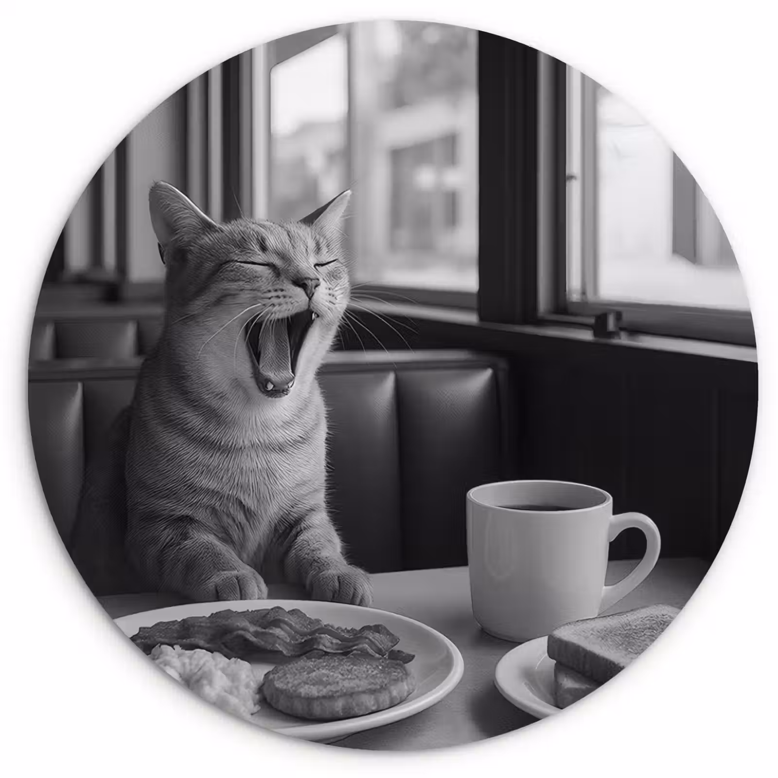 Muurcirkel - Kat - Koffie - Brood - Zwart — 1