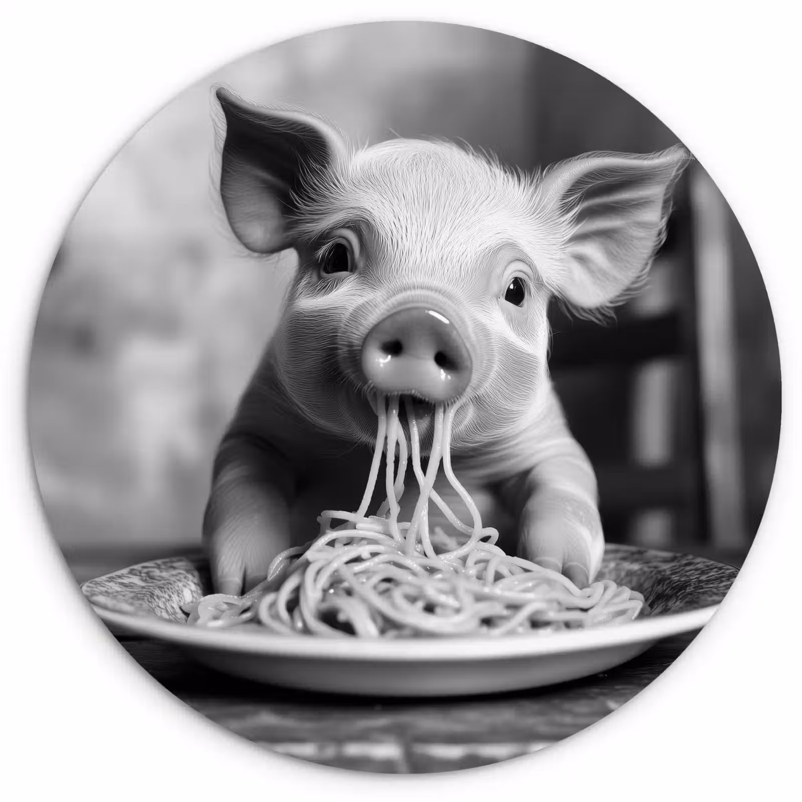 Muurcirkel - Varken - Schattig - Spaghetti - Zwart wit - Dier — 1
