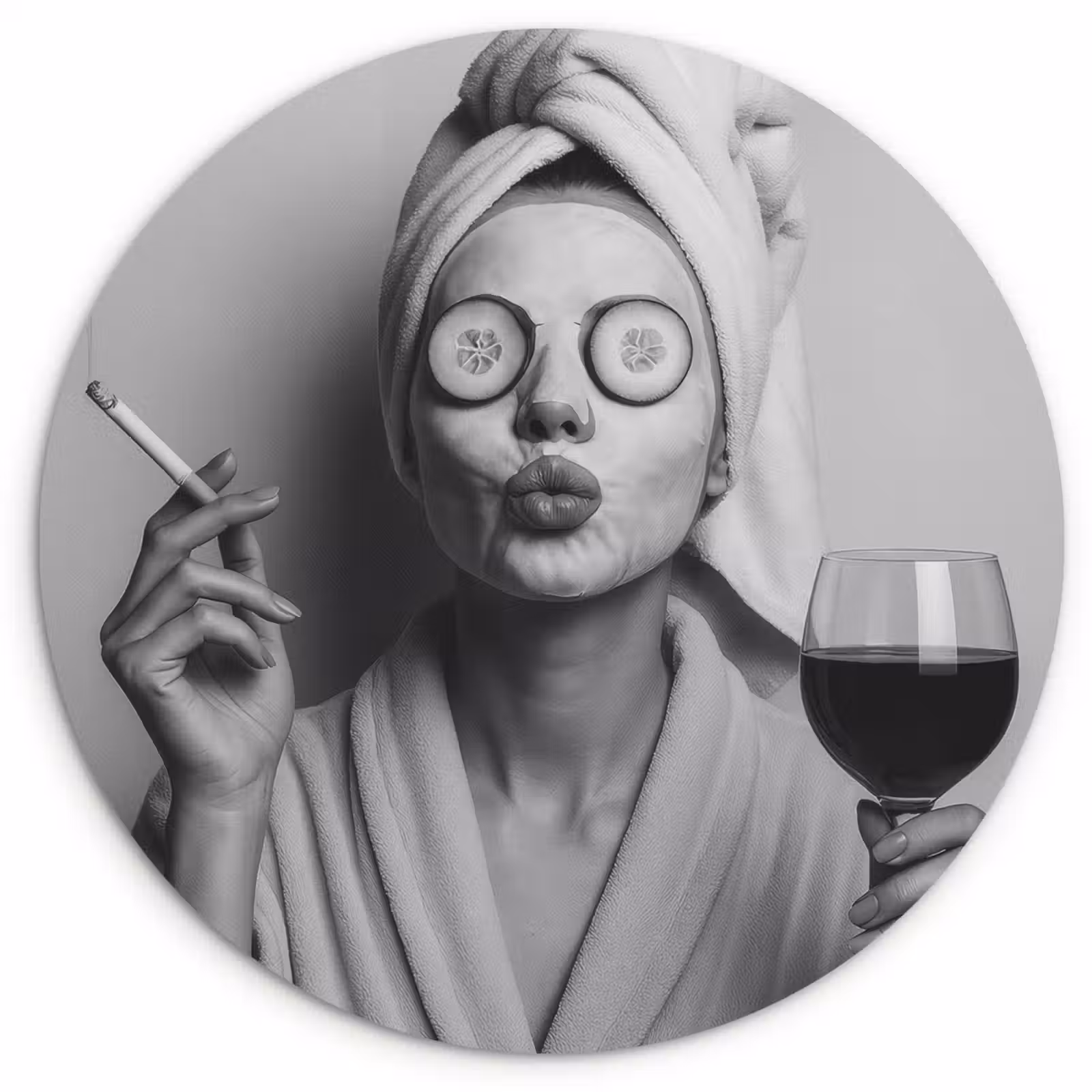 Muurcirkel - Vrouw - Masker - Wijn - Sigaret — 1