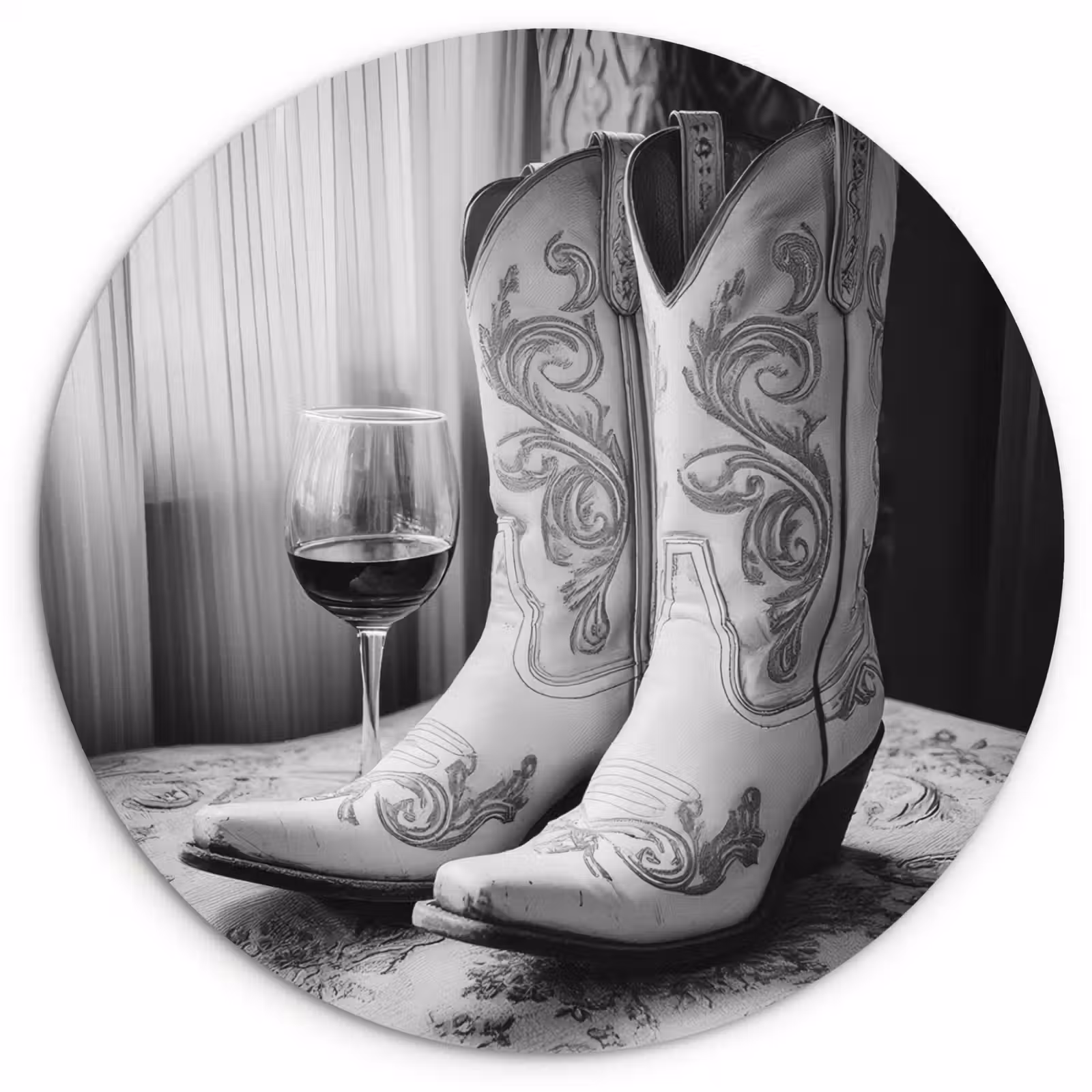 Muurcirkel - Wijn - Cowboylaarzen - Raamlicht - Wit — 1