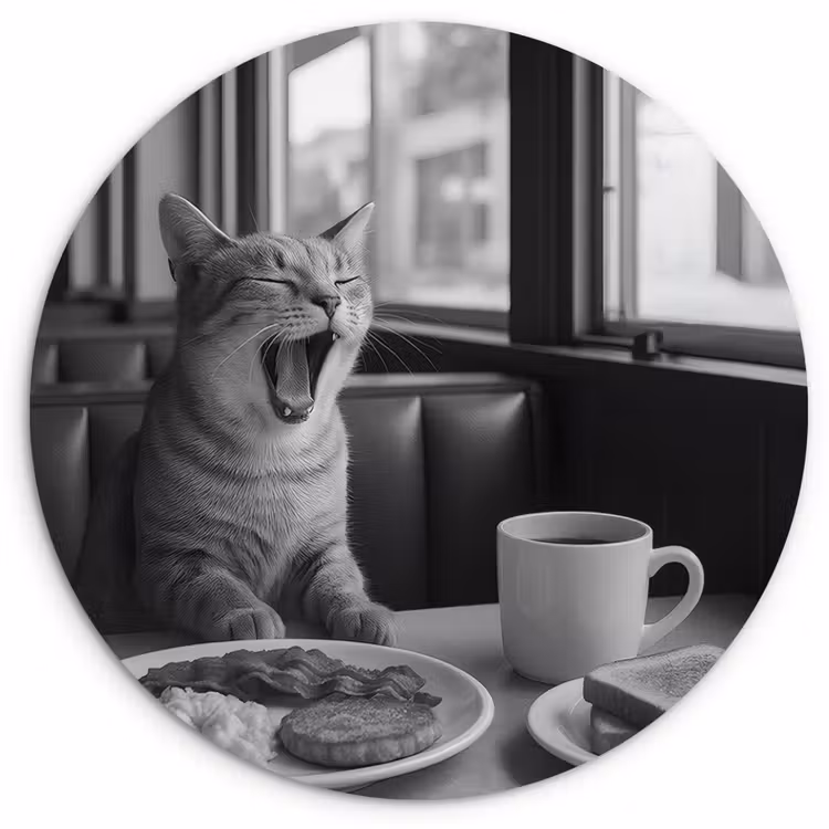 Muurcirkel - Kat - Koffie - Brood - Zwart — 1