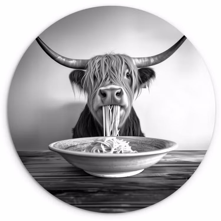 Muurcirkel - Schotse Hooglander - Spaghetti - Dieren - Zwart wit — 1