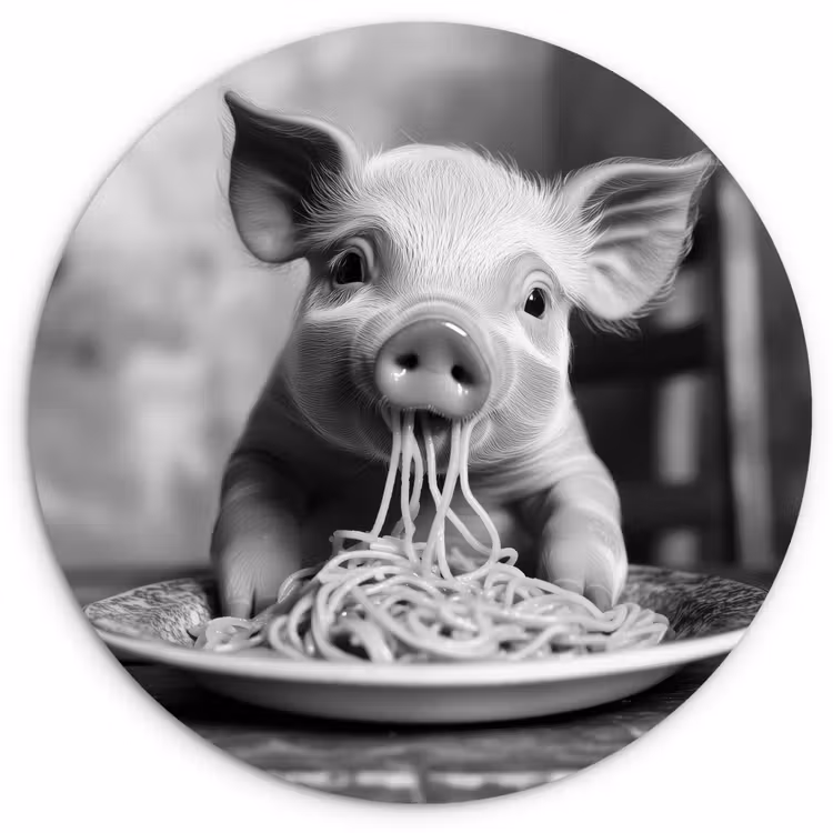 Muurcirkel - Varken - Schattig - Spaghetti - Zwart wit - Dier — 1