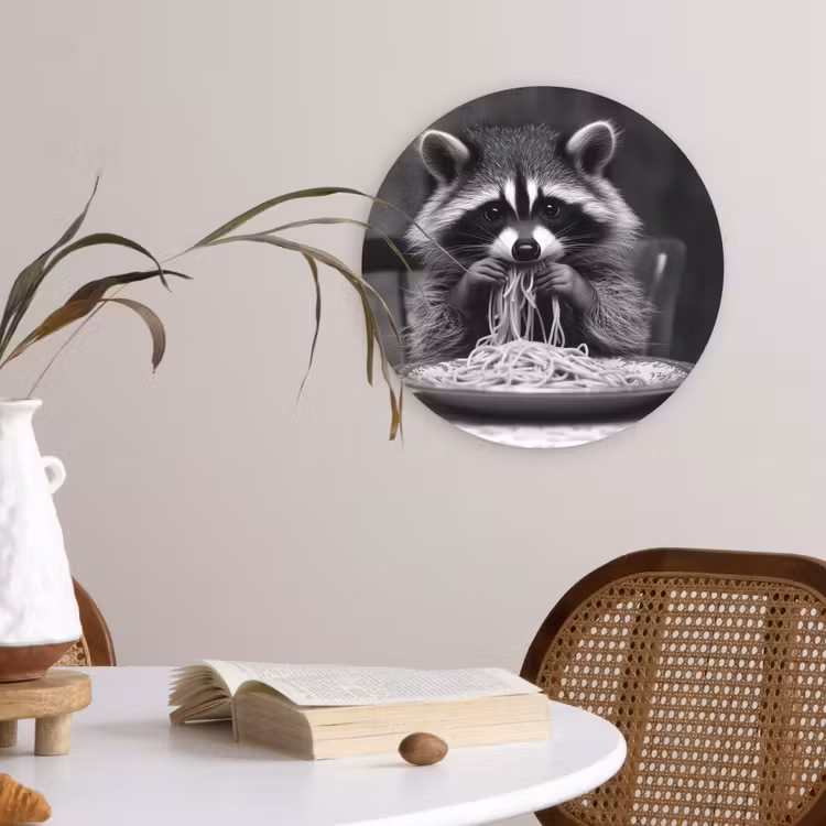 Muurcirkel - Wasbeer - Cute - Pasta - Tafelkleed - Zwart - Wit — 4