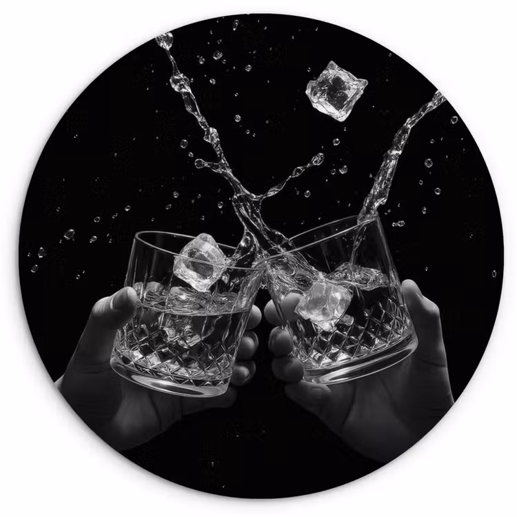 Muurcirkel - Whiskyglazen - Ijs - Spetters - Zwart — 1