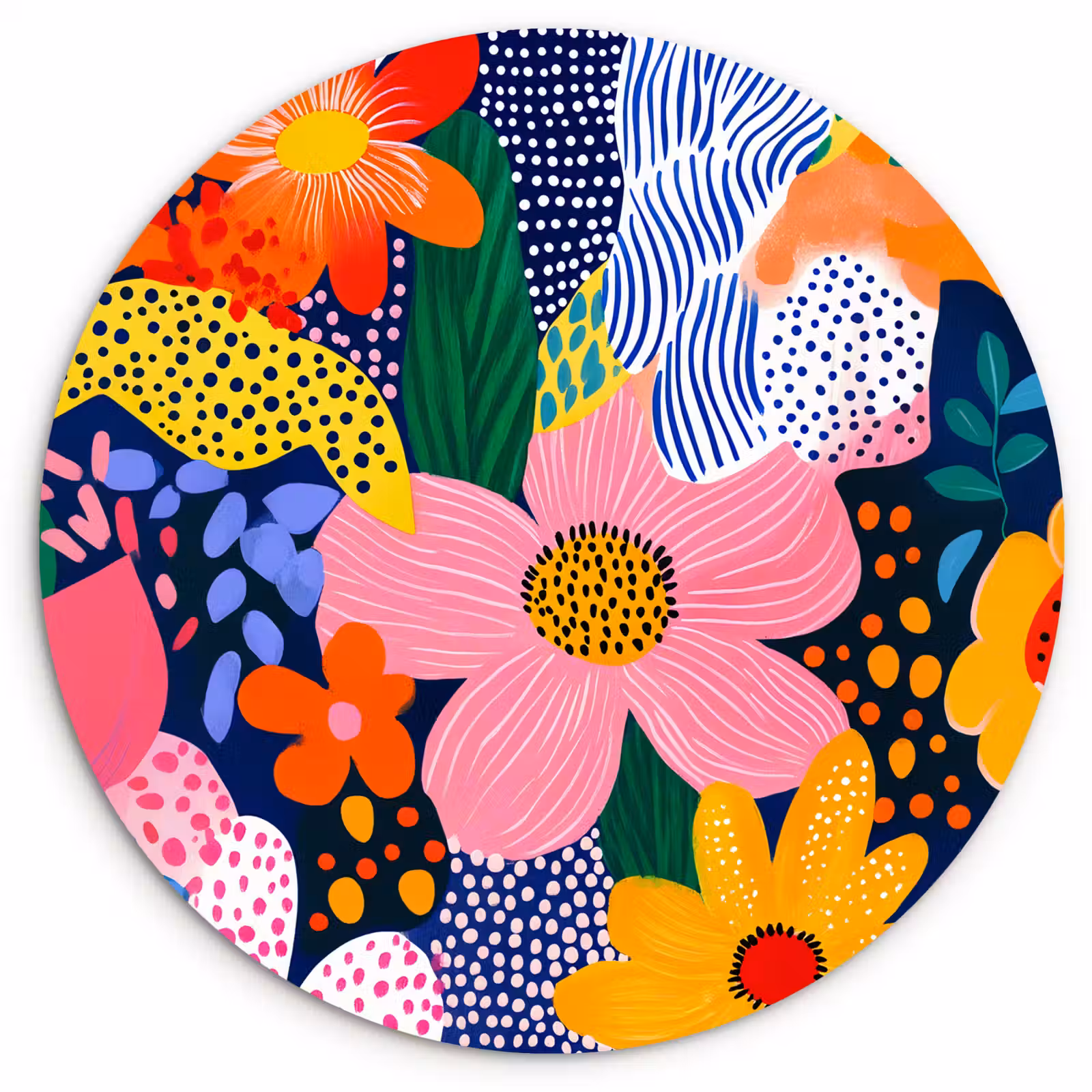Muurcirkel - Kleurrijk - Bloemen - Abstract - Stippen — 1
