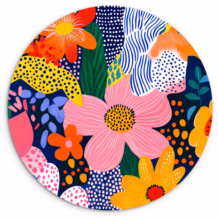 Muurcirkel - Kleurrijk - Bloemen - Abstract - Stippen — 1