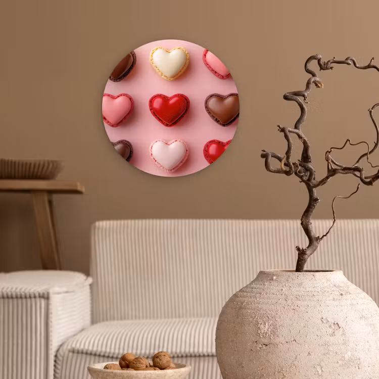 Muurcirkel - Macarons - Hartjes - Kleurrijk - Roze — 2