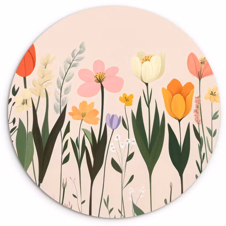 Muurcirkel - Pasteltinten - Bloemen - Illustratie — 1