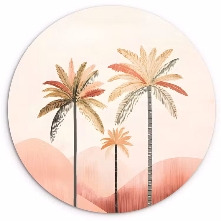 Muurcirkel - Palmbomen - Heuvels - Minimalistisch - Zachtroze — 1