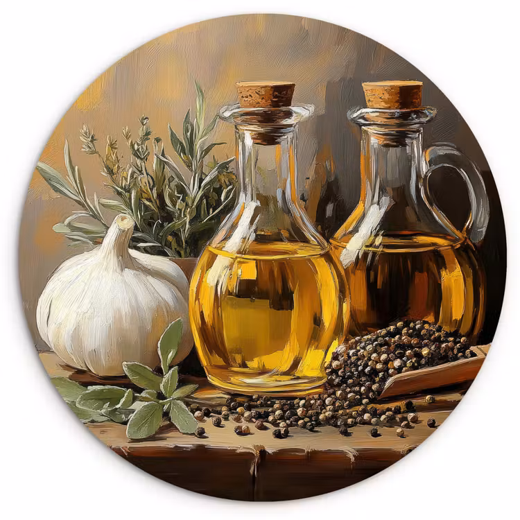 Muurcirkel - Stilleven - Olijfolie - Knoflook - Kruiden — 1