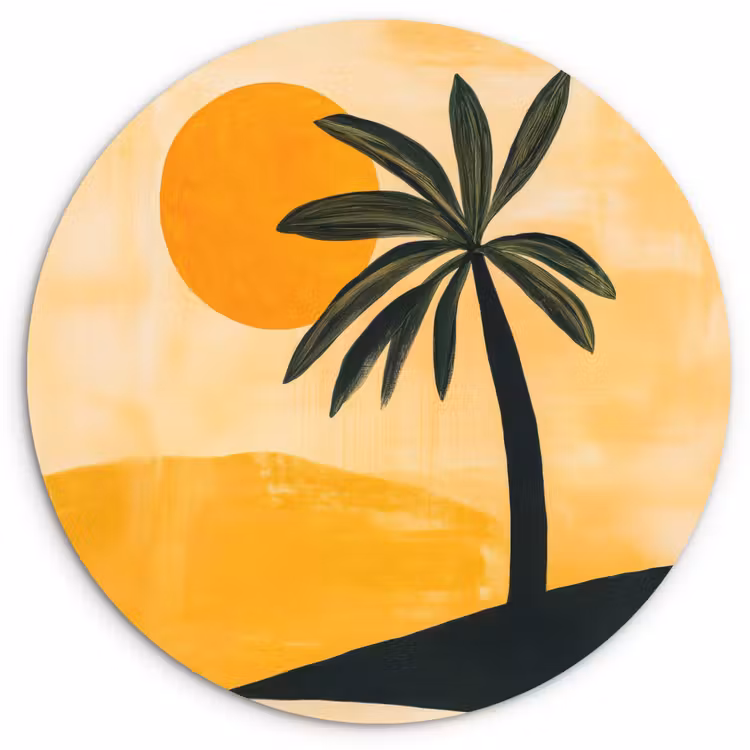 Muurcirkel - Illustratie - Palmboom - Zon - Heuvels — 1
