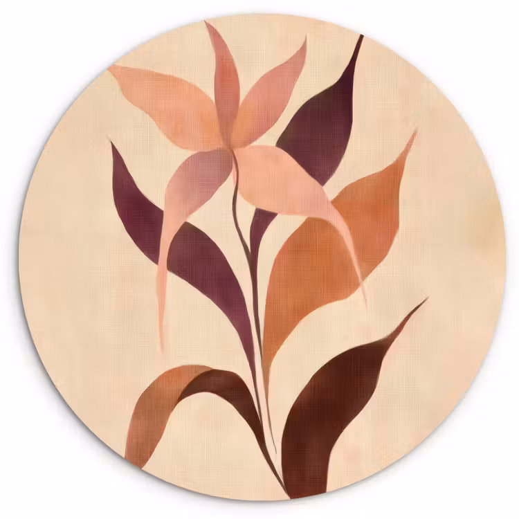 Muurcirkel - Minimalistisch - Bloem - Bladeren - Beige — 1
