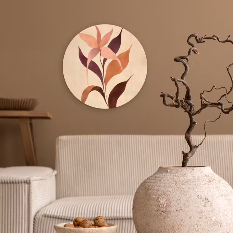 Muurcirkel - Minimalistisch - Bloem - Bladeren - Beige — 2