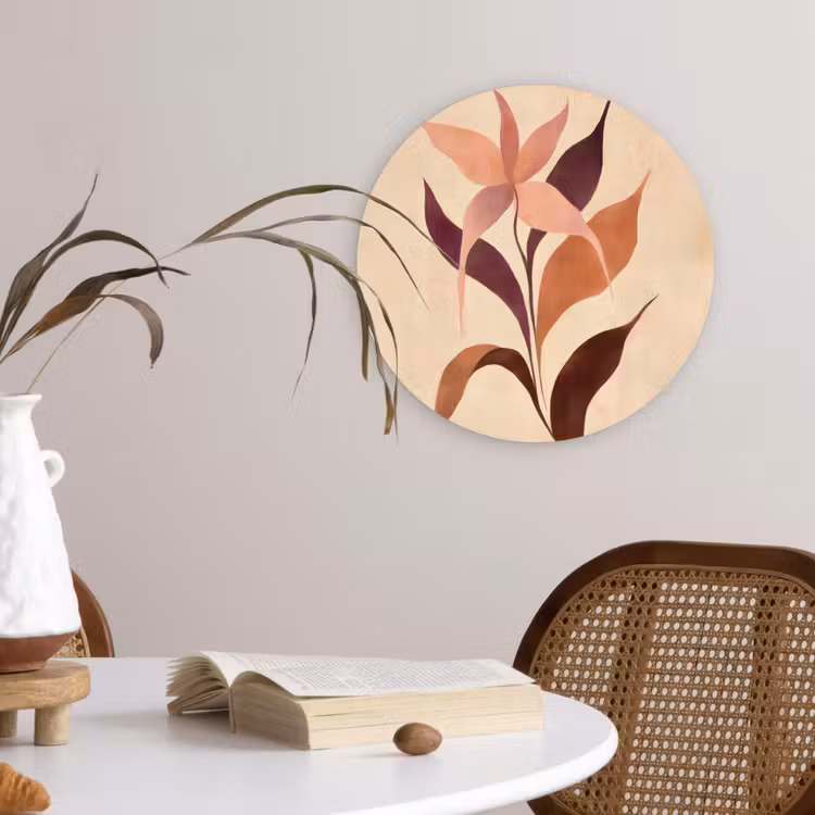 Muurcirkel - Minimalistisch - Bloem - Bladeren - Beige — 4