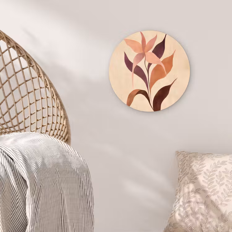 Muurcirkel - Minimalistisch - Bloem - Bladeren - Beige — 5
