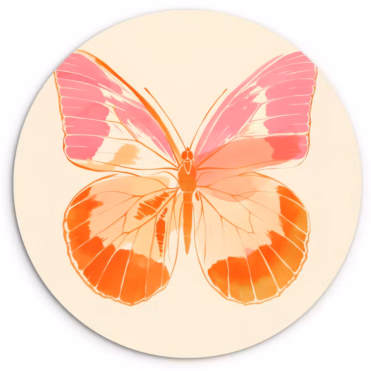 Muurcirkel - Oranje - Vlinder - Minimalistisch — 1