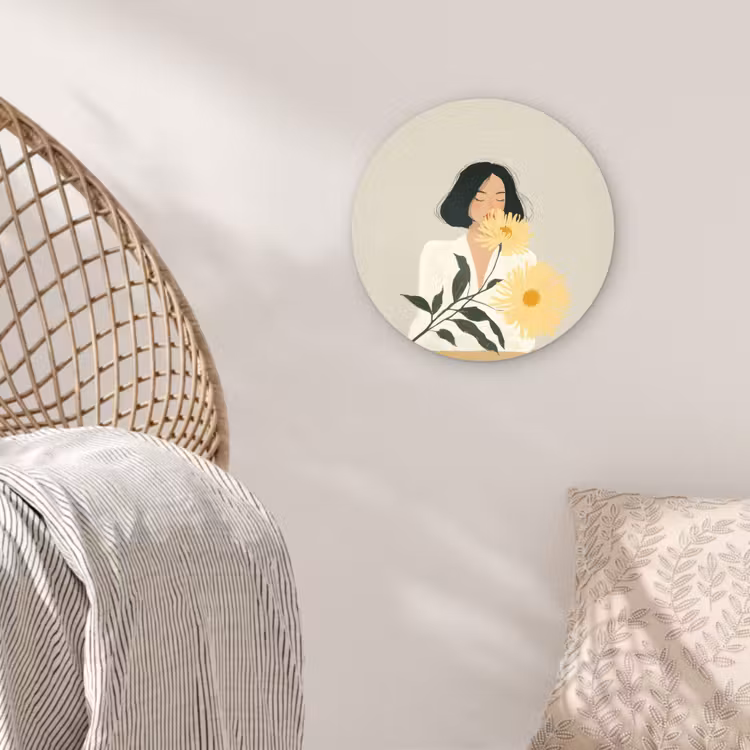 Muurcirkel - Vrouw - Bloem - Geel - Minimalistisch — 5