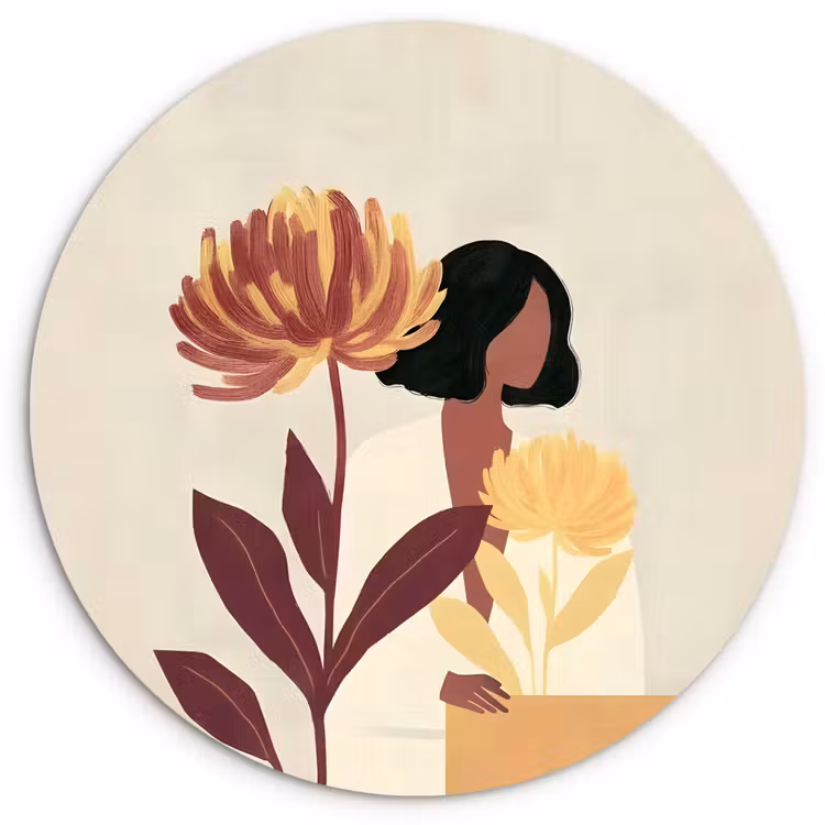 Muurcirkel - Vrouw - Minimalistisch - Bloem — 1