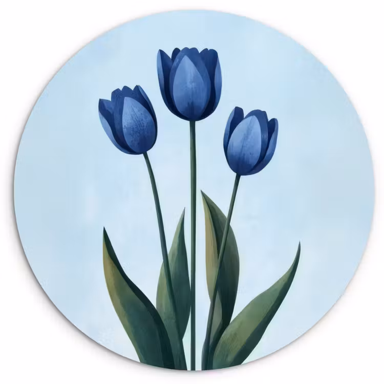 Muurcirkel - Tulpen - Blauw - Bladeren — 1