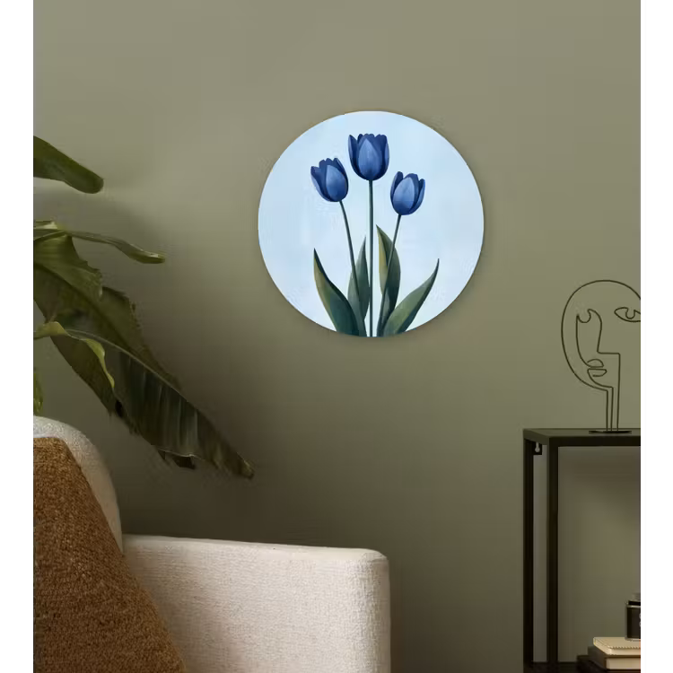 Muurcirkel - Tulpen - Blauw - Bladeren — 3