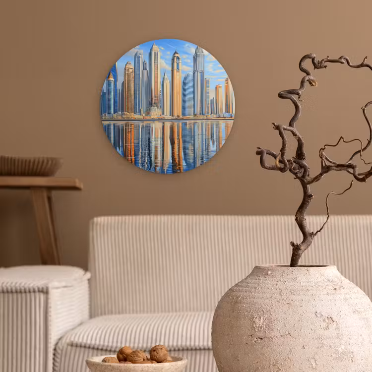 Muurcirkel - Skyline - Wolkenkrabbers - Water - Blauw — 2