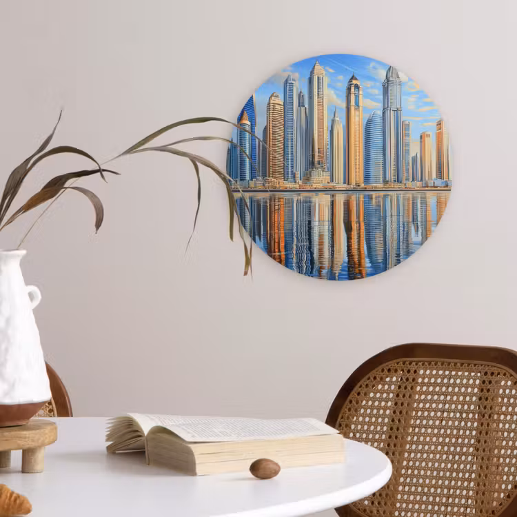 Muurcirkel - Skyline - Wolkenkrabbers - Water - Blauw — 4