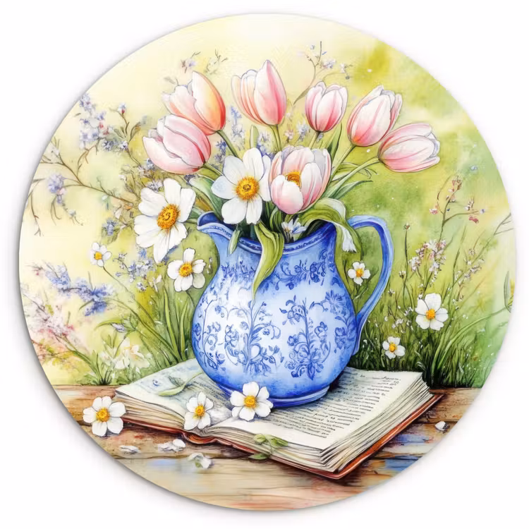 Muurcirkel - Vaas - Delftsblauw - Madeliefjes — 1