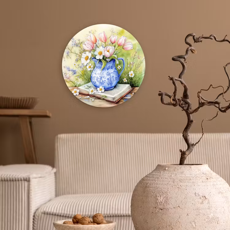 Muurcirkel - Vaas - Delftsblauw - Madeliefjes — 2