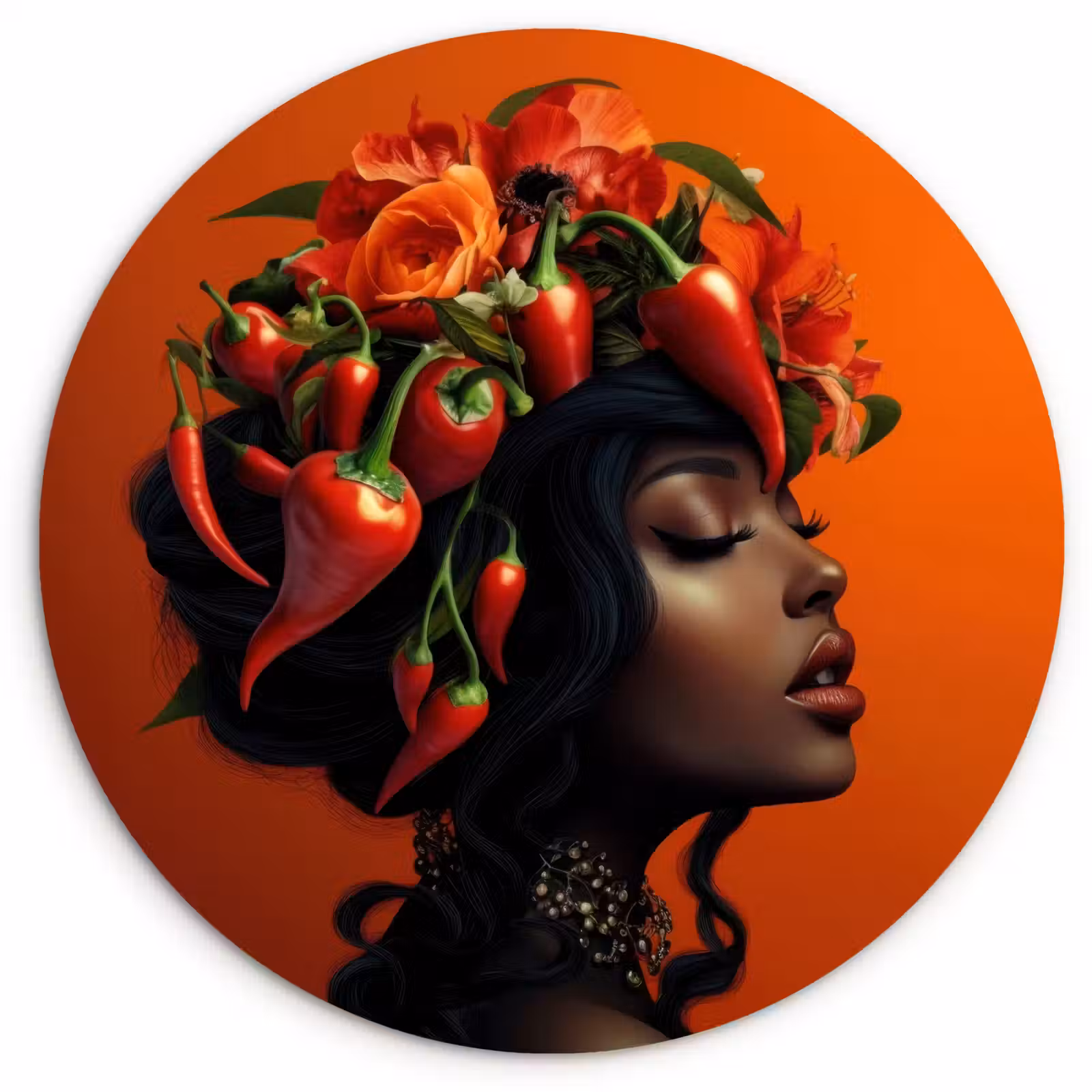 Muurcirkel - Vrouw - Chilipepers - Pepers - Bloemen — 1