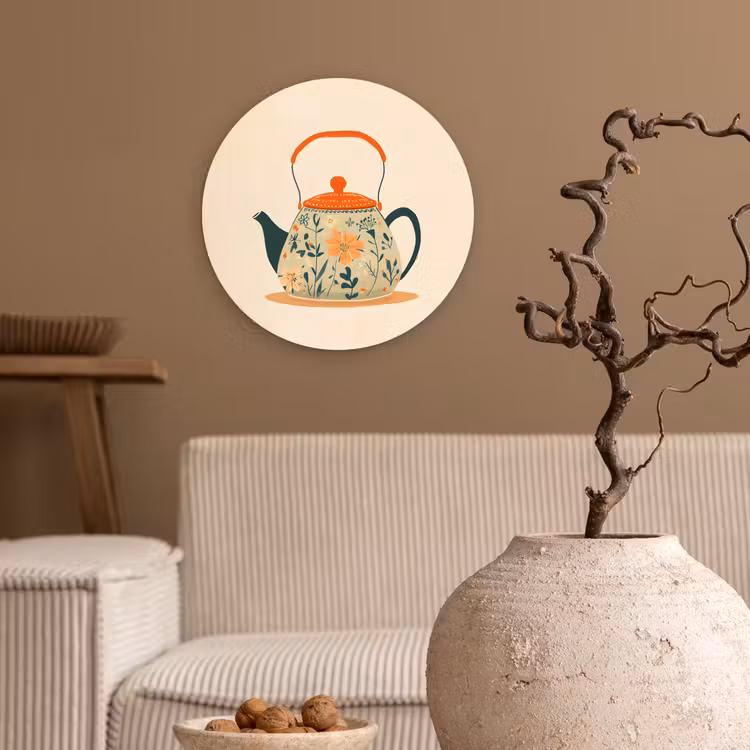 Muurcirkel - Oranje - Theepot - Bloemen - Bladeren — 2